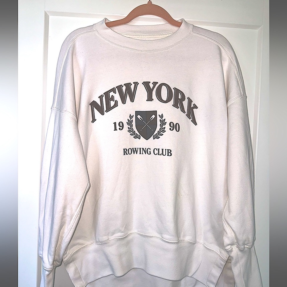 Abercrombie & Fitch White Rowing Club Long Sleeve Sweater Size Small